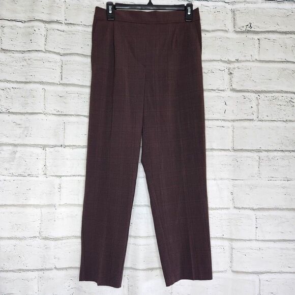 H&M Pants - H&M Womens Pants Pull On Brown Plaid Polyester Straight Stretch Trousers 6